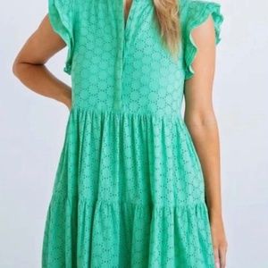 KARLIE solid eyelet circle tier maxi dress in green